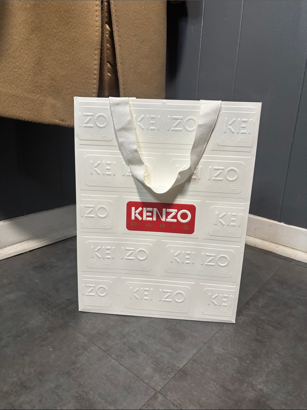 KENZO White Tote Bag with Red Logo. 10x13x5 inch